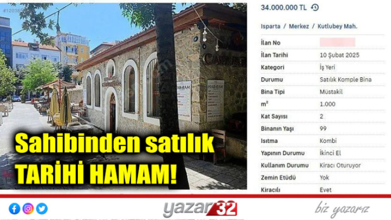 Sahibinden satılık TARİHİ HAMAM!